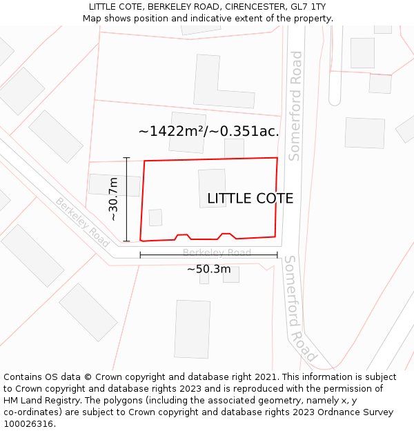 LITTLE COTE, BERKELEY ROAD, CIRENCESTER, GL7 1TY: Plot and title map