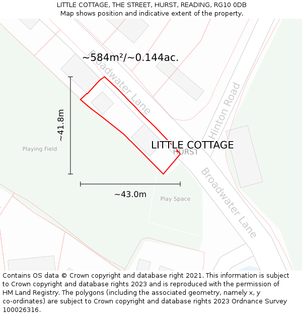 LITTLE COTTAGE, THE STREET, HURST, READING, RG10 0DB: Plot and title map