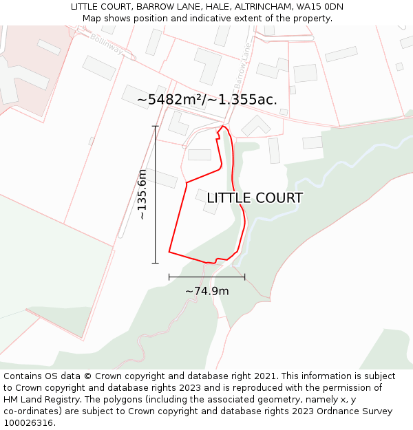 LITTLE COURT, BARROW LANE, HALE, ALTRINCHAM, WA15 0DN: Plot and title map