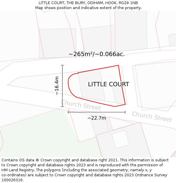LITTLE COURT, THE BURY, ODIHAM, HOOK, RG29 1NB: Plot and title map