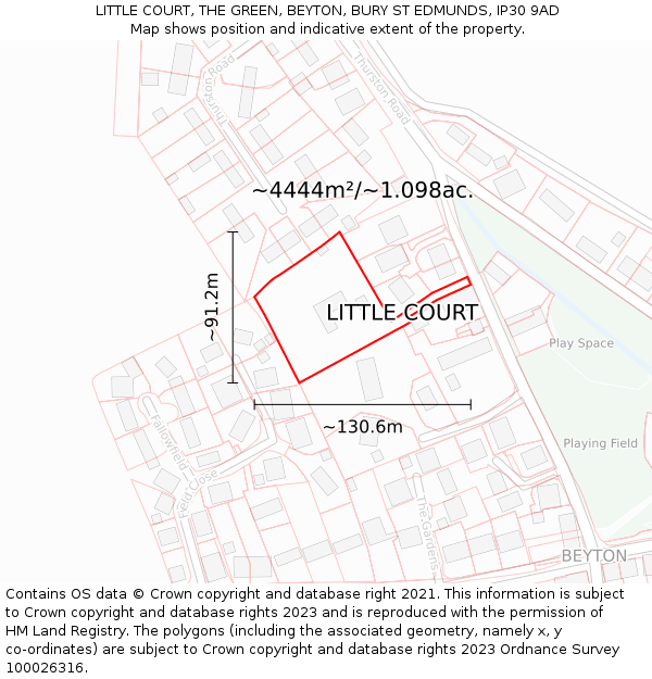 LITTLE COURT, THE GREEN, BEYTON, BURY ST EDMUNDS, IP30 9AD: Plot and title map