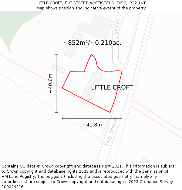 LITTLE CROFT, THE STREET, WATTISFIELD, DISS, IP22 1NT: Plot and title map