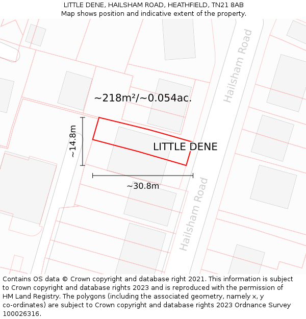 LITTLE DENE, HAILSHAM ROAD, HEATHFIELD, TN21 8AB: Plot and title map