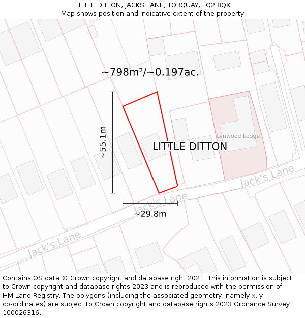 LITTLE DITTON, JACKS LANE, TORQUAY, TQ2 8QX: Plot and title map
