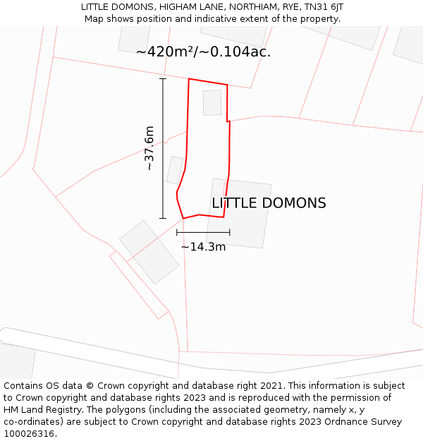 LITTLE DOMONS, HIGHAM LANE, NORTHIAM, RYE, TN31 6JT: Plot and title map