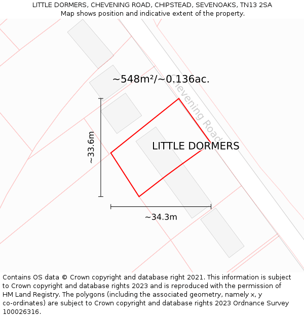 LITTLE DORMERS, CHEVENING ROAD, CHIPSTEAD, SEVENOAKS, TN13 2SA: Plot and title map