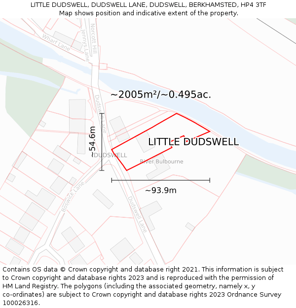 LITTLE DUDSWELL, DUDSWELL LANE, DUDSWELL, BERKHAMSTED, HP4 3TF: Plot and title map