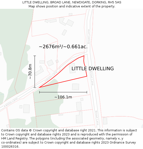 LITTLE DWELLING, BROAD LANE, NEWDIGATE, DORKING, RH5 5AS: Plot and title map