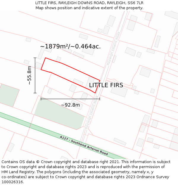 LITTLE FIRS, RAYLEIGH DOWNS ROAD, RAYLEIGH, SS6 7LR: Plot and title map