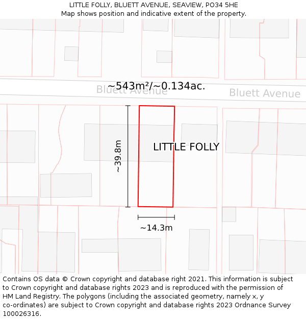 LITTLE FOLLY, BLUETT AVENUE, SEAVIEW, PO34 5HE: Plot and title map