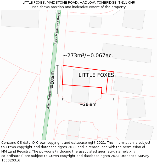 LITTLE FOXES, MAIDSTONE ROAD, HADLOW, TONBRIDGE, TN11 0HR: Plot and title map