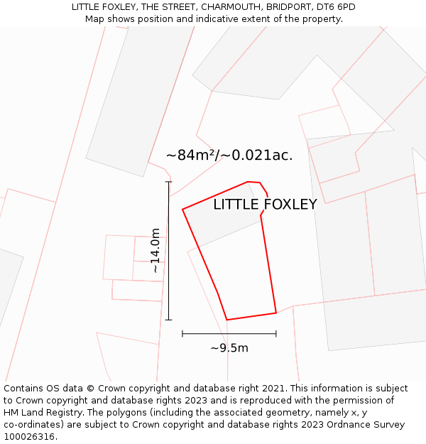 LITTLE FOXLEY, THE STREET, CHARMOUTH, BRIDPORT, DT6 6PD: Plot and title map