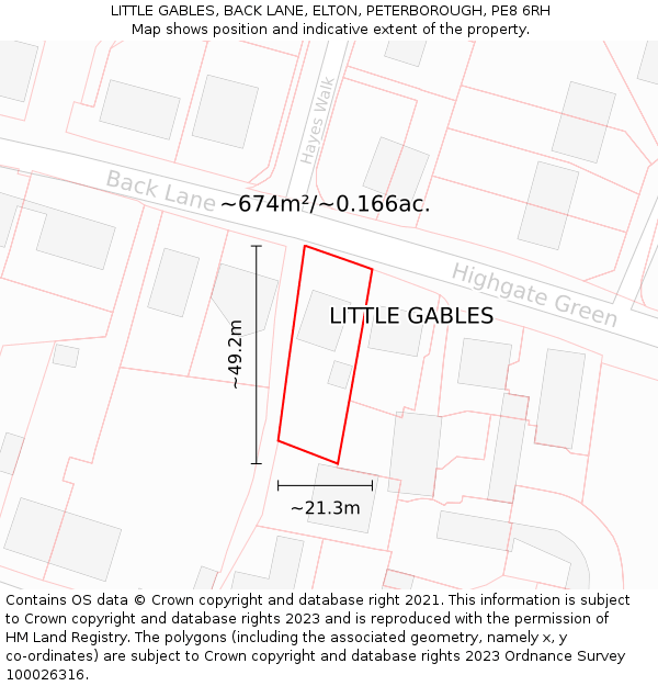 LITTLE GABLES, BACK LANE, ELTON, PETERBOROUGH, PE8 6RH: Plot and title map
