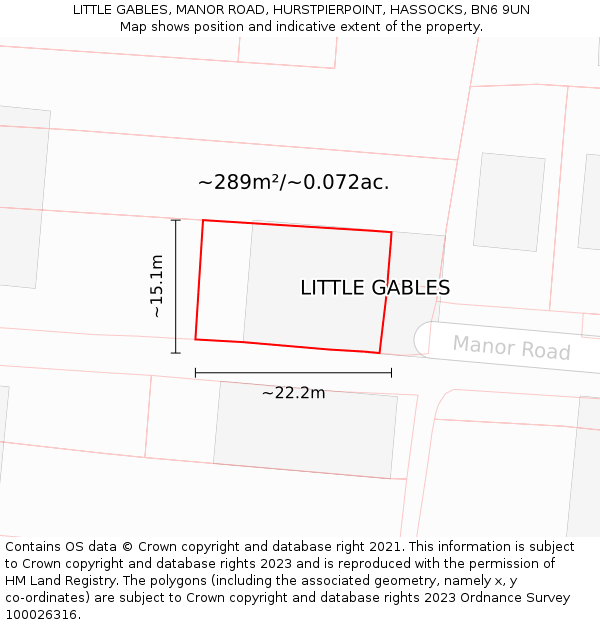 LITTLE GABLES, MANOR ROAD, HURSTPIERPOINT, HASSOCKS, BN6 9UN: Plot and title map