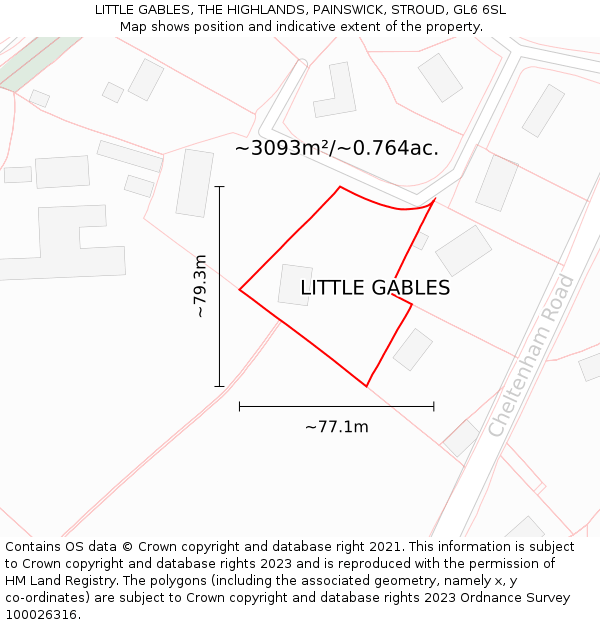 LITTLE GABLES, THE HIGHLANDS, PAINSWICK, STROUD, GL6 6SL: Plot and title map