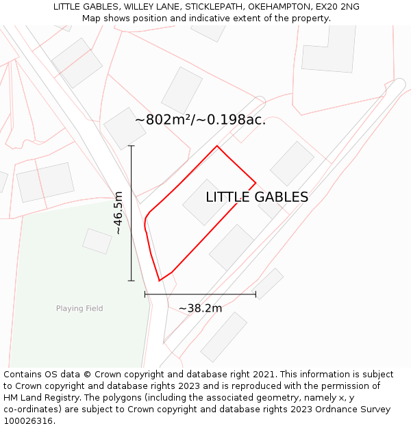 LITTLE GABLES, WILLEY LANE, STICKLEPATH, OKEHAMPTON, EX20 2NG: Plot and title map