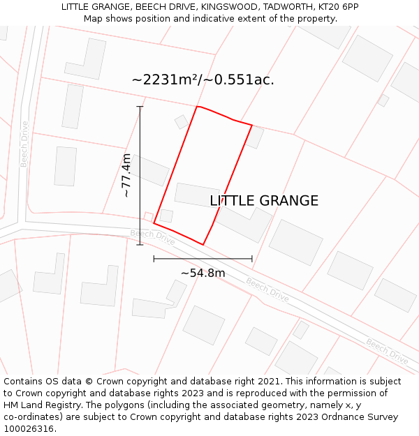 LITTLE GRANGE, BEECH DRIVE, KINGSWOOD, TADWORTH, KT20 6PP: Plot and title map
