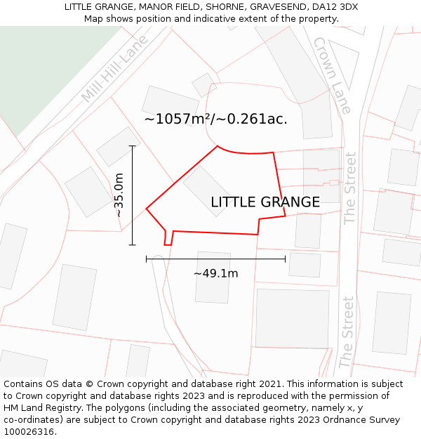 LITTLE GRANGE, MANOR FIELD, SHORNE, GRAVESEND, DA12 3DX: Plot and title map