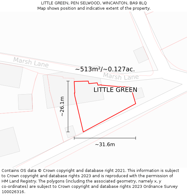 LITTLE GREEN, PEN SELWOOD, WINCANTON, BA9 8LQ: Plot and title map