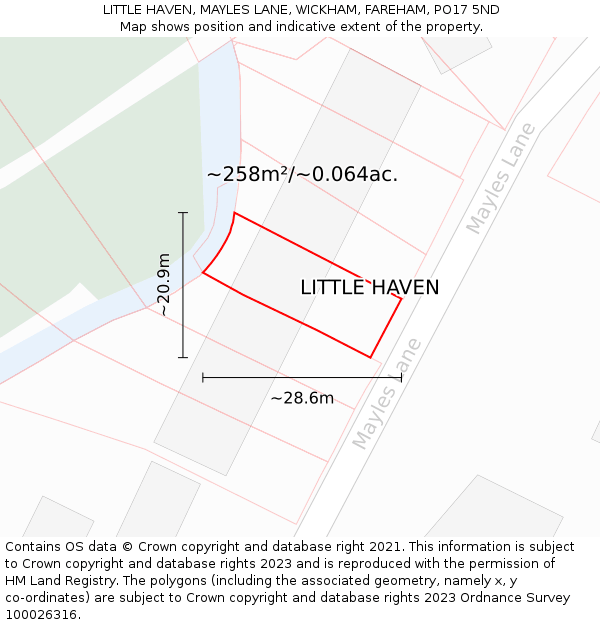 LITTLE HAVEN, MAYLES LANE, WICKHAM, FAREHAM, PO17 5ND: Plot and title map