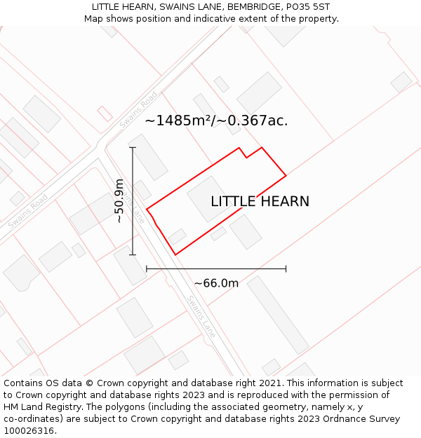 LITTLE HEARN, SWAINS LANE, BEMBRIDGE, PO35 5ST: Plot and title map