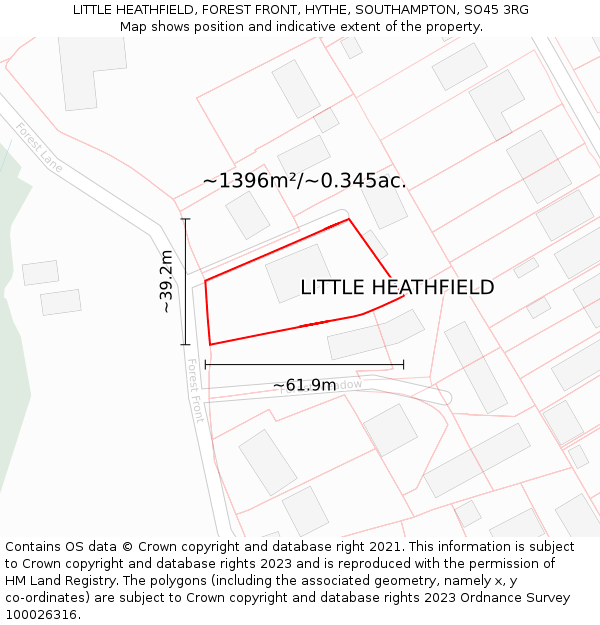 LITTLE HEATHFIELD, FOREST FRONT, HYTHE, SOUTHAMPTON, SO45 3RG: Plot and title map