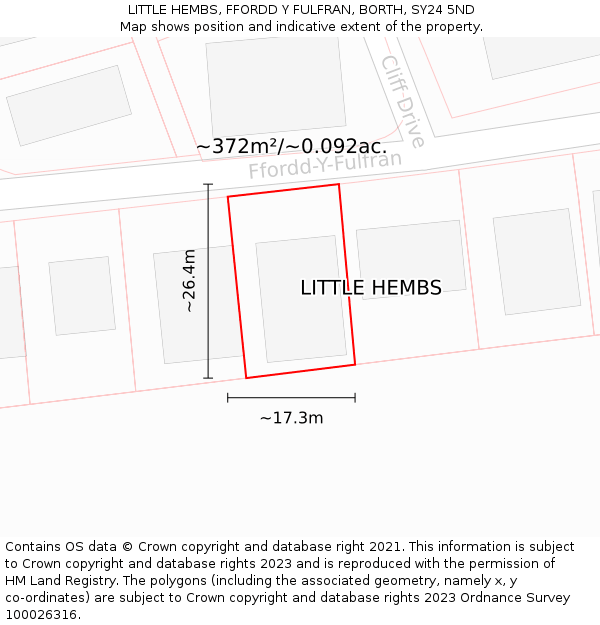 LITTLE HEMBS, FFORDD Y FULFRAN, BORTH, SY24 5ND: Plot and title map