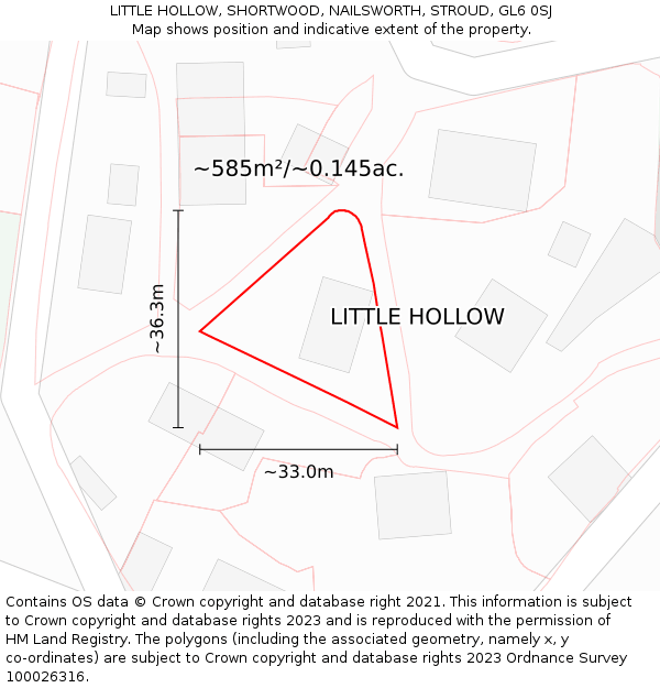 LITTLE HOLLOW, SHORTWOOD, NAILSWORTH, STROUD, GL6 0SJ: Plot and title map