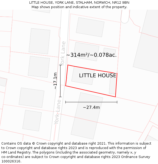 LITTLE HOUSE, YORK LANE, STALHAM, NORWICH, NR12 9BN: Plot and title map