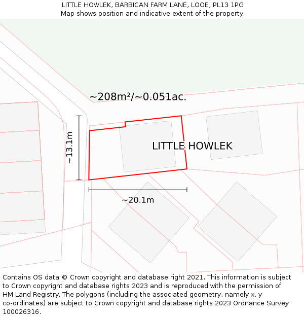 LITTLE HOWLEK, BARBICAN FARM LANE, LOOE, PL13 1PG: Plot and title map