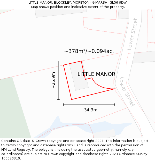 LITTLE MANOR, BLOCKLEY, MORETON-IN-MARSH, GL56 9DW: Plot and title map