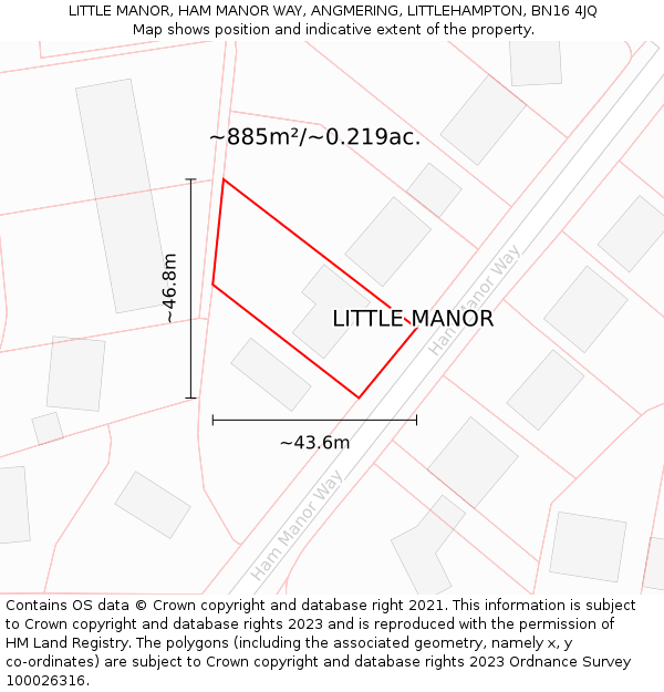 LITTLE MANOR, HAM MANOR WAY, ANGMERING, LITTLEHAMPTON, BN16 4JQ: Plot and title map