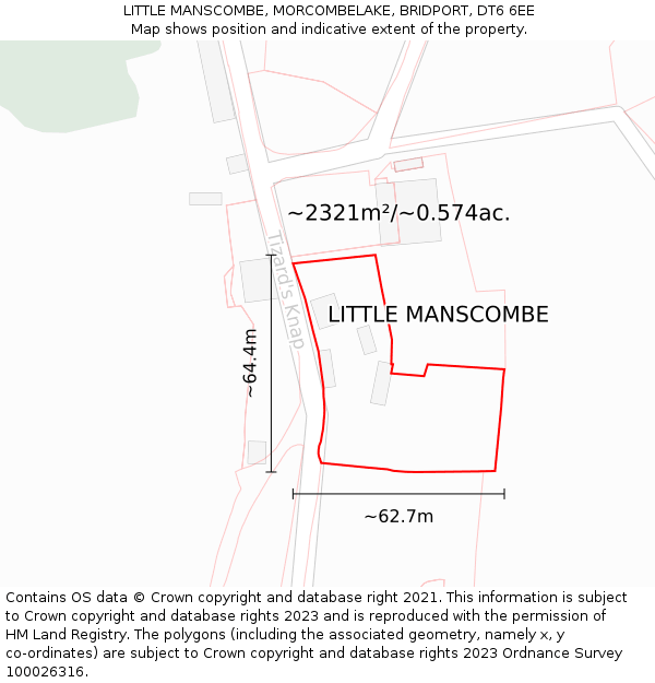 LITTLE MANSCOMBE, MORCOMBELAKE, BRIDPORT, DT6 6EE: Plot and title map