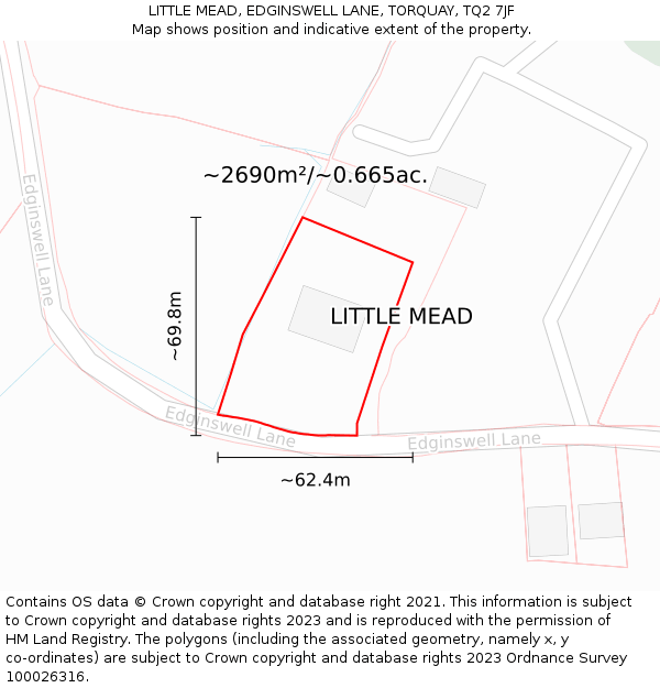 LITTLE MEAD, EDGINSWELL LANE, TORQUAY, TQ2 7JF: Plot and title map