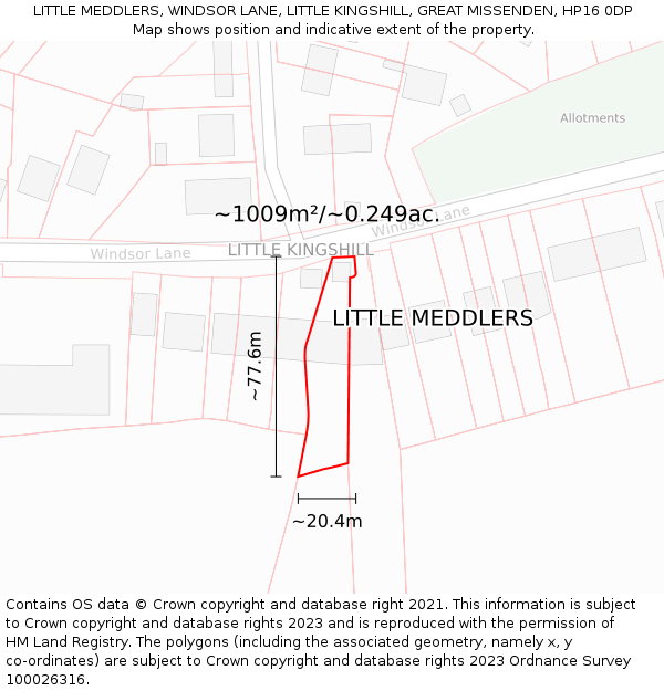 LITTLE MEDDLERS, WINDSOR LANE, LITTLE KINGSHILL, GREAT MISSENDEN, HP16 0DP: Plot and title map
