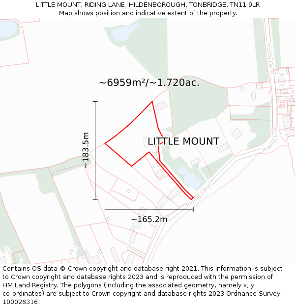 LITTLE MOUNT, RIDING LANE, HILDENBOROUGH, TONBRIDGE, TN11 9LR: Plot and title map