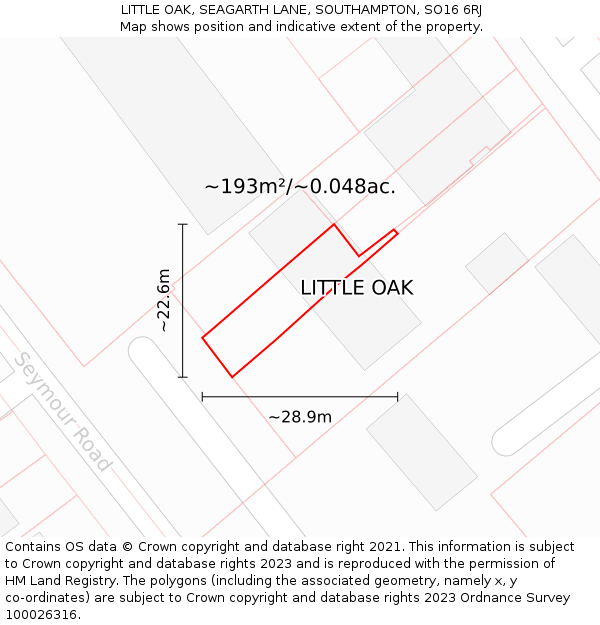 LITTLE OAK, SEAGARTH LANE, SOUTHAMPTON, SO16 6RJ: Plot and title map