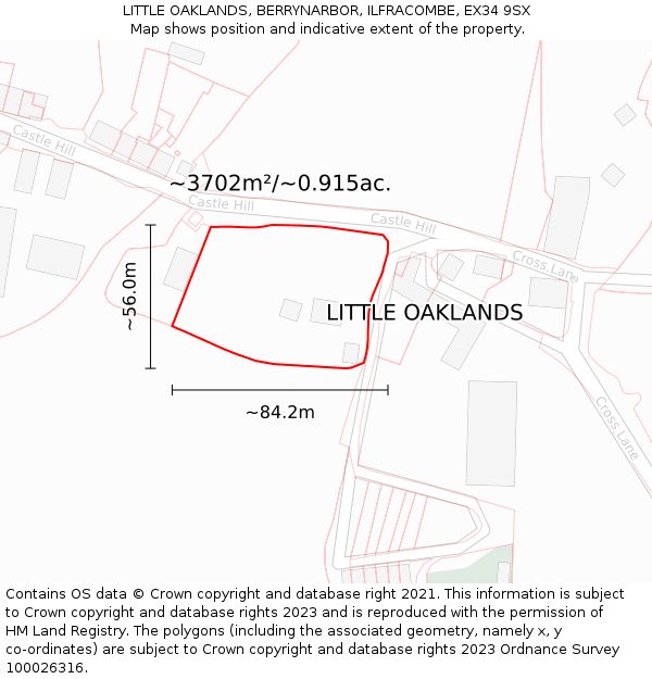 LITTLE OAKLANDS, BERRYNARBOR, ILFRACOMBE, EX34 9SX: Plot and title map