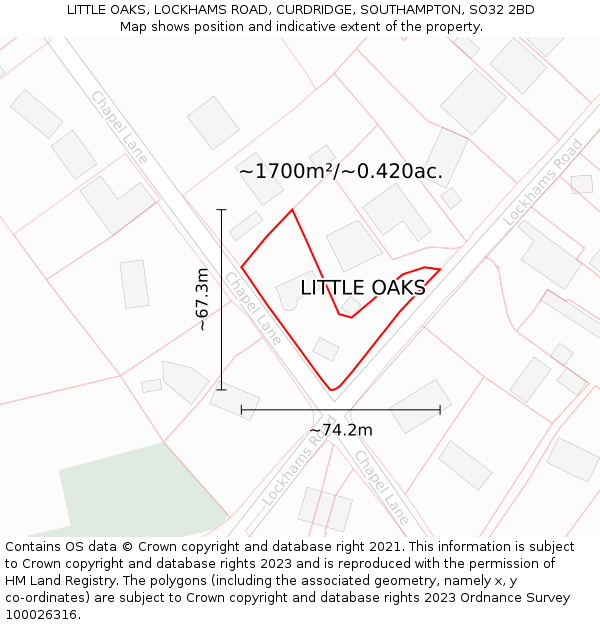 LITTLE OAKS, LOCKHAMS ROAD, CURDRIDGE, SOUTHAMPTON, SO32 2BD: Plot and title map