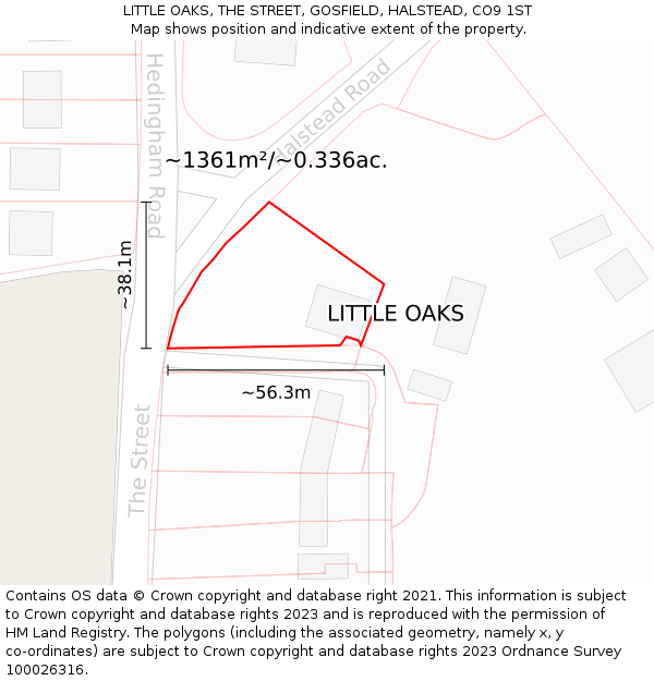 LITTLE OAKS, THE STREET, GOSFIELD, HALSTEAD, CO9 1ST: Plot and title map