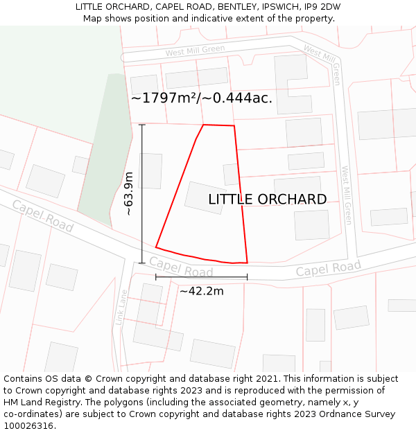 LITTLE ORCHARD, CAPEL ROAD, BENTLEY, IPSWICH, IP9 2DW: Plot and title map
