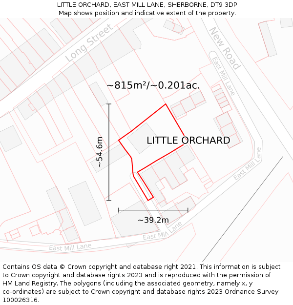 LITTLE ORCHARD, EAST MILL LANE, SHERBORNE, DT9 3DP: Plot and title map