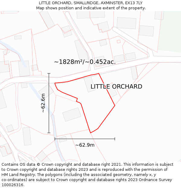 LITTLE ORCHARD, SMALLRIDGE, AXMINSTER, EX13 7LY: Plot and title map