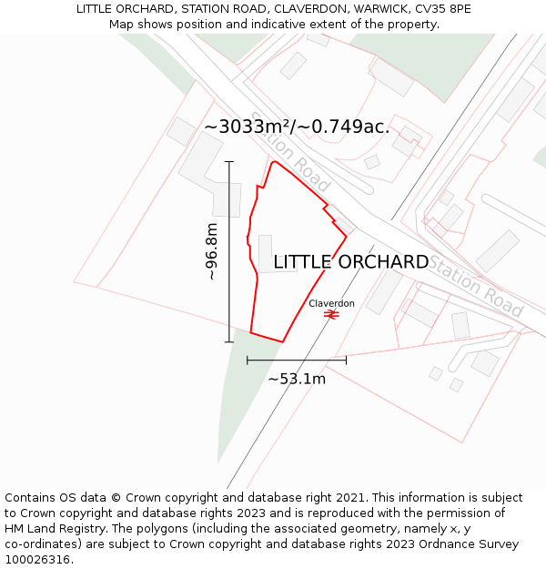 LITTLE ORCHARD, STATION ROAD, CLAVERDON, WARWICK, CV35 8PE: Plot and title map