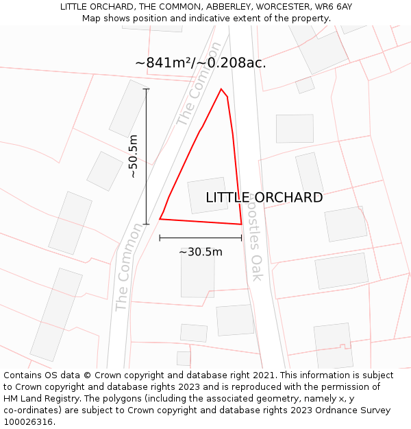 LITTLE ORCHARD, THE COMMON, ABBERLEY, WORCESTER, WR6 6AY: Plot and title map
