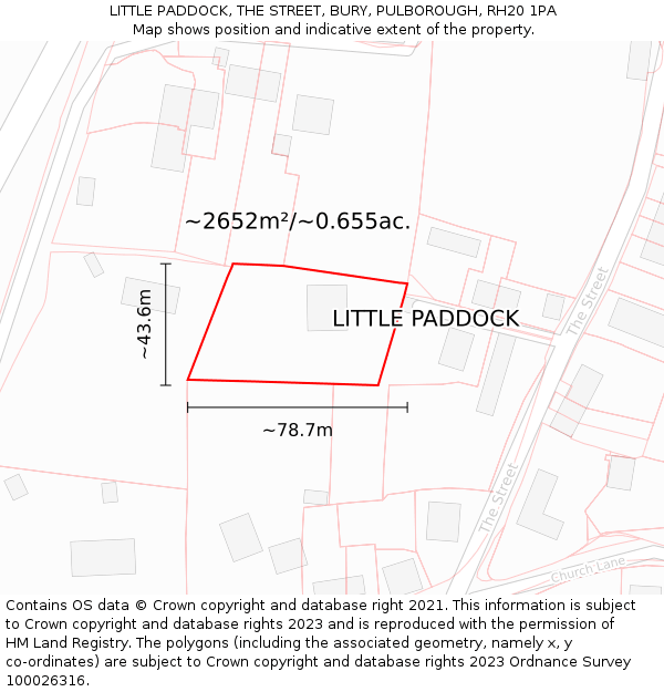 LITTLE PADDOCK, THE STREET, BURY, PULBOROUGH, RH20 1PA: Plot and title map