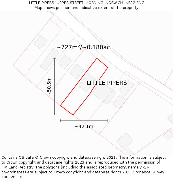 LITTLE PIPERS, UPPER STREET, HORNING, NORWICH, NR12 8NG: Plot and title map