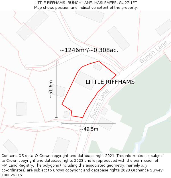 LITTLE RIFFHAMS, BUNCH LANE, HASLEMERE, GU27 1ET: Plot and title map