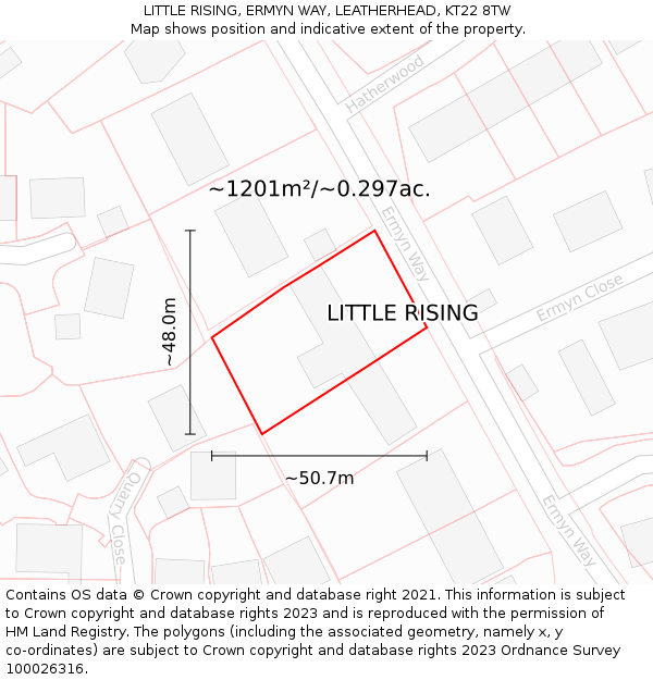 LITTLE RISING, ERMYN WAY, LEATHERHEAD, KT22 8TW: Plot and title map