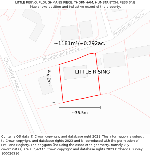 LITTLE RISING, PLOUGHMANS PIECE, THORNHAM, HUNSTANTON, PE36 6NE: Plot and title map